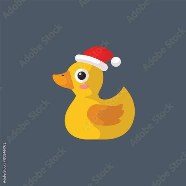 Obraz rubber duck wearing santa hat in flat vector design.