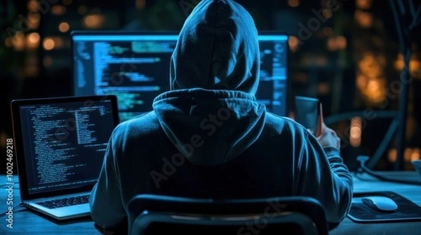 Fototapeta Dark web cybercriminals manipulate personal data, orchestrating massive data breaches and fraud