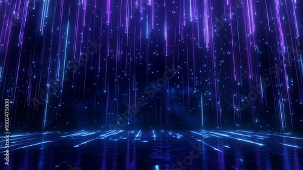 Fototapeta A mesmerizing display of vibrant purple and blue light streaks, creating an abstract digital atmosphere.