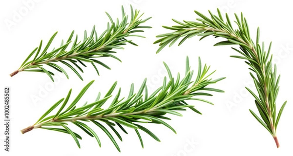 Fototapeta Fresh green rosemary branch and rosemary leaf isolated on a transparent background