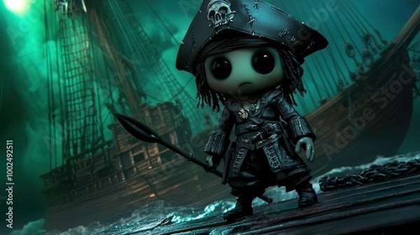 Fototapeta Little Pirate Captain on the Deck of a Ghost Ship