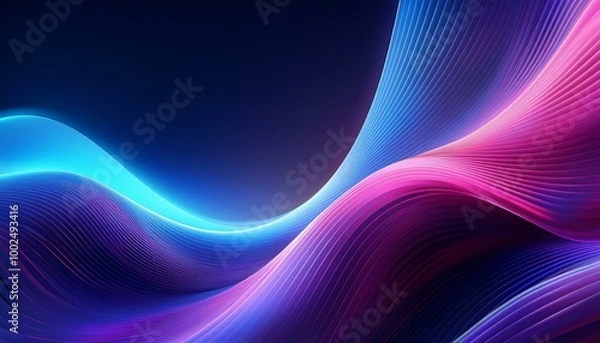 Fototapeta Abstract background of modern tech gradient waves in blue and pink hues, technology, modern, abstract, background, waves. Dynamic abstract light trails in neon pink and blue hues.