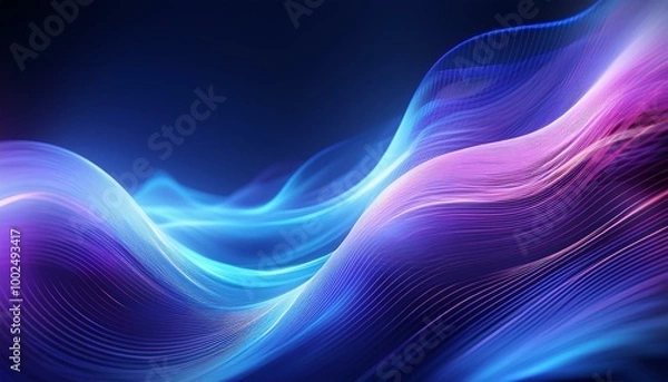 Fototapeta Abstract background of modern tech gradient waves in blue and pink hues, technology, modern, abstract, background, waves. Dynamic abstract light trails in neon pink and blue hues.