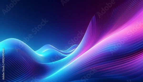 Fototapeta Abstract background of modern tech gradient waves in blue and pink hues, technology, modern, abstract, background, waves. Dynamic abstract light trails in neon pink and blue hues.