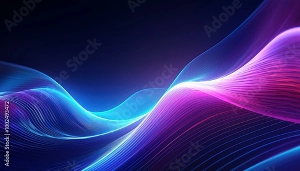 Fototapeta Abstract background of modern tech gradient waves in blue and pink hues, technology, modern, abstract, background, waves. Dynamic abstract light trails in neon pink and blue hues.