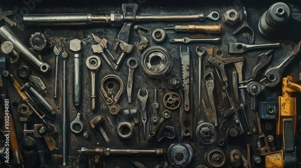 Fototapeta A Collection of Rusty Metal Tools and Parts