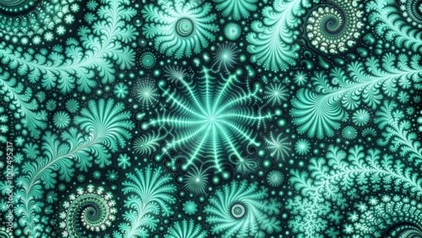 Fototapeta Complex mint green fractal design with floral elements for abstract backgrounds