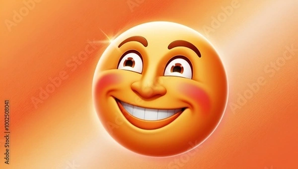 Fototapeta 3D illustration of a laughing emoji face on an orange background