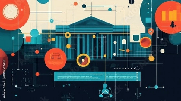 Fototapeta Abstract Geometric Illustration with Building and Data Points