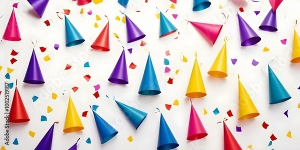 Fototapeta Party streamers and confetti. Birthday decor. AI generated