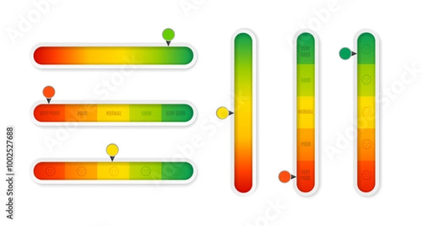 Obraz Realistic Detailed 3d Color Vertical and Horizontal Level Indicator Set from Poor to Good for Interface. Vector illustration