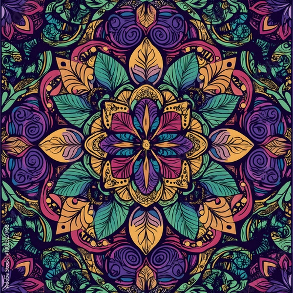 Fototapeta carpet or tile pattern 2D illustrator doodle wallpaper
