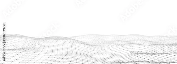 Fototapeta Futuristic technology wave. Digital cyberspace. Abstract vector wave with moving particles. Big data analytics.