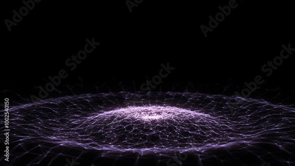 Fototapeta Futuristic wave. Dark cyberspace. Abstract music sound wave with dots. Blue moving particles on a black background. 3d rendering.