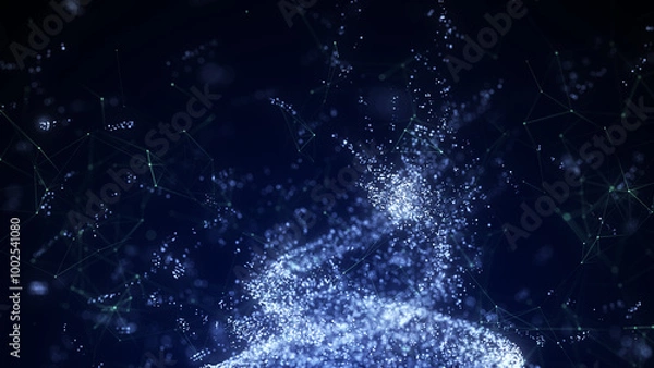 Fototapeta Abstract vortex particles background. Dynamic wave moving in explosion. Wormhole shimmering star dust. 3d rendering.