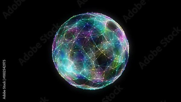 Fototapeta Futuristic sphere of particles and lines. Network connection big data. Abstract technology background. 3d rendering.