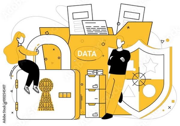 Fototapeta Data security vector illustration. Confidence in business transactions blooms in garden data security The concept data security is cornerstone trustworthy business Trust flourishes