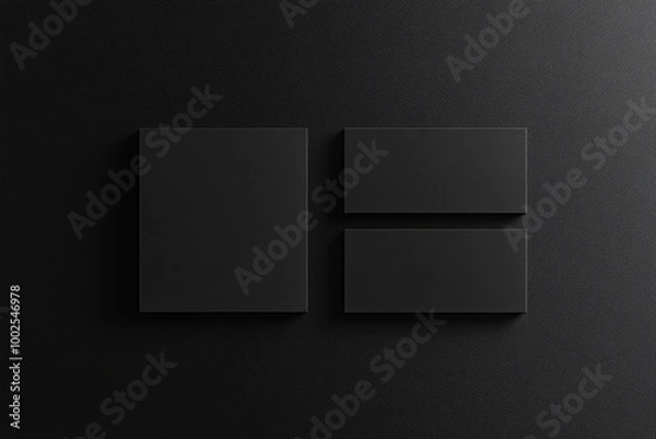 Fototapeta Black business card mockup on a black stone background. Created with Ai