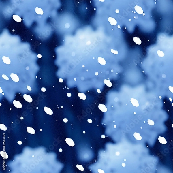 Fototapeta Winter blue background with falling snow. Christmas and New Year festive design with seamless pattern.