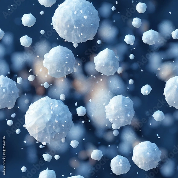 Fototapeta Winter blue background with falling snow. Christmas and New Year festive design with seamless pattern.