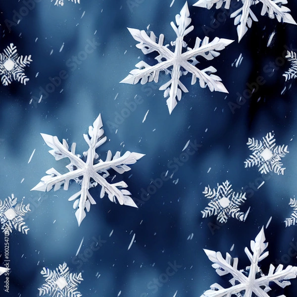 Fototapeta Winter blue background with falling snow. Christmas and New Year festive design with seamless pattern.