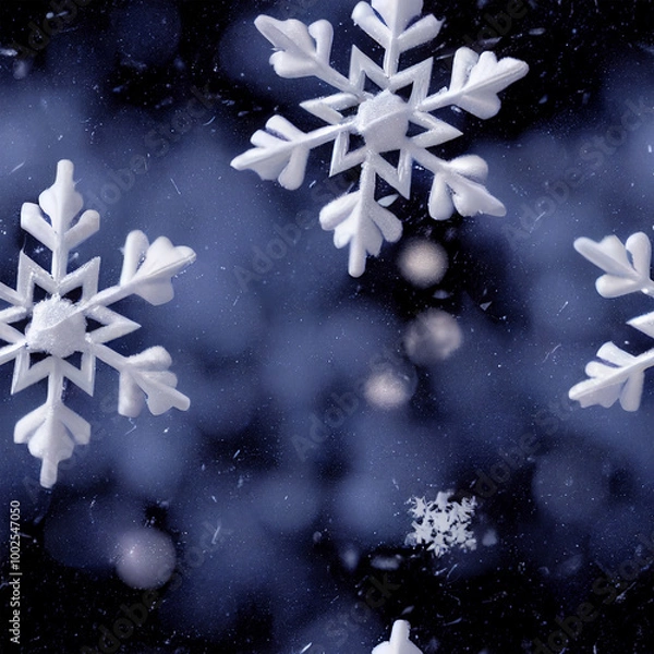 Fototapeta Winter blue background with falling snow. Christmas and New Year festive design with seamless pattern.