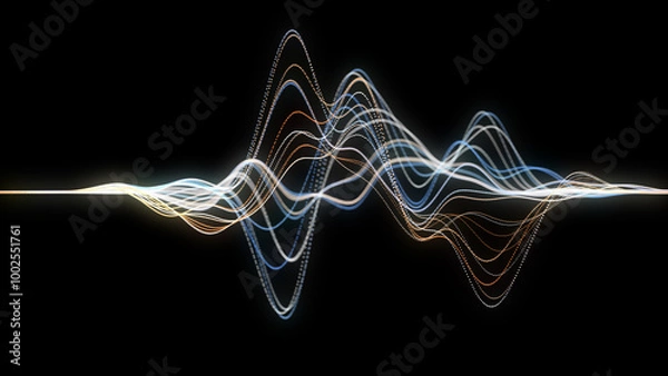 Fototapeta Abstract dynamic music wave. Technology background. Sound equalizer with lines. Stock, exchange or cryptocurrency chart. 3d rendering.