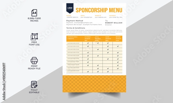 Obraz Technical Data Sheet layout template. Product Catalogue & modern Event Schedule conference design template, Minimalist product brochure template, corporate flyer, business flyer, sponsorship Template