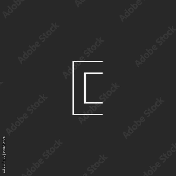 Fototapeta Logo C letter monogram, mockup design element business card emblem, thin line space