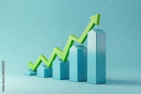 Fototapeta a histogram with a green arrow going up symbolizing business growth