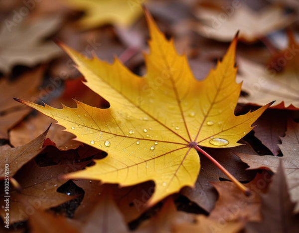 Fototapeta 露を帯びた鮮やかな紅葉