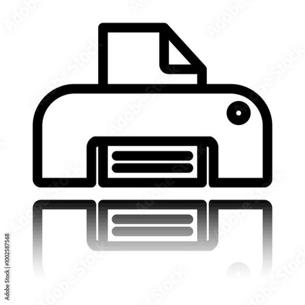 Obraz Printer, print simple icon. Flat design. Black icon with mirror reflection. White background