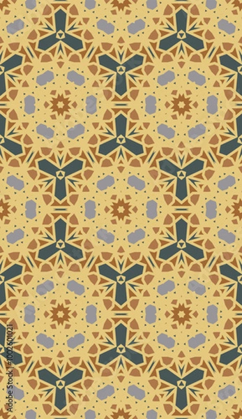 Fototapeta A vibrant geometric pattern featuring intricate shapes in warm tones, suitable for backgrounds or textile designs.