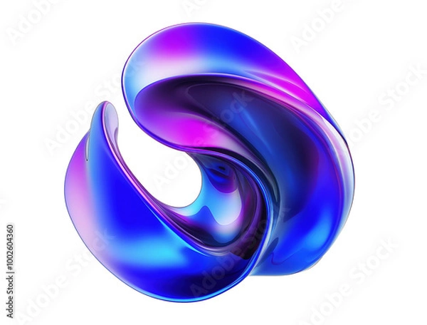 Fototapeta Glossy iridescent twisted loop sculpture transparent image. Striking abstract form with smooth surface isolated cutout 3d render. Futuristic modern cut out clipart design element png
