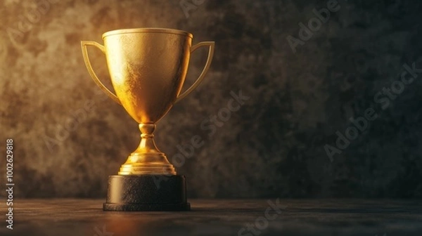 Obraz Glowing Golden Trophy Under Spotlight in Dark