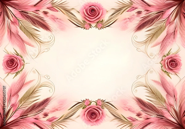 Obraz A frame of flowers pink background with a place for text