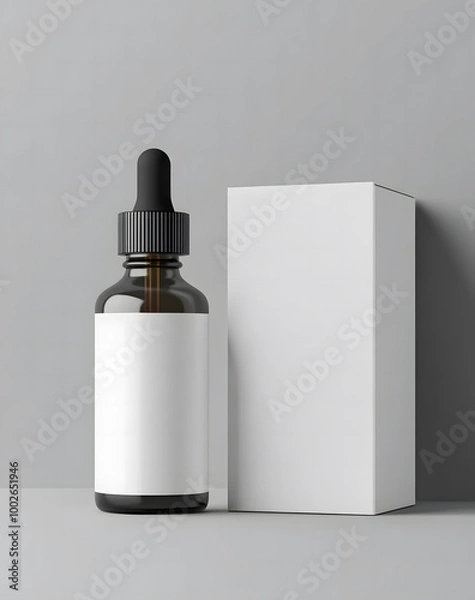 Fototapeta Blank Dropper Bottle with Box for Cosmetic or Skincare Product Mockup