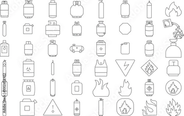 Fototapeta Gas cylinder Bottle icon set for logo and T-Shirt. Thin line art editable stroke.