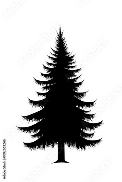 Fototapeta Black Silhouette of a Tall Pine Tree on transparent background