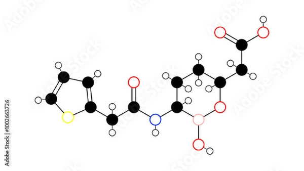 Fototapeta vaborbactam molecule, structural chemical formula, ball-and-stick model, isolated image non-b-lactam b-lactamase inhibitor