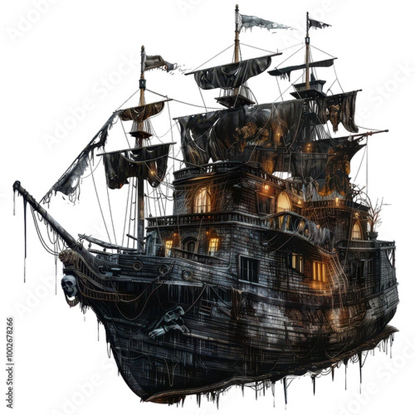 Fototapeta Ghost ship, Halloween element, png isolated on an empty background