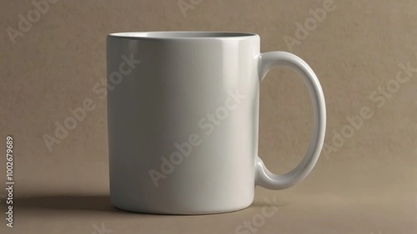 Fototapeta A mockup of a single plain white mug on a neutral background