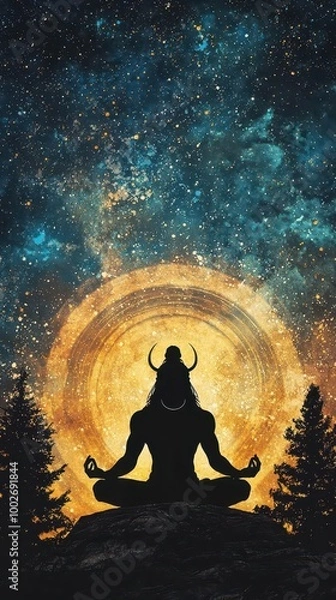 Fototapeta Shiva in Padahastasana forward bend pose, symbolizing surrender and humility in the face of cosmic forces, Shiva, yoga, cosmic surrender