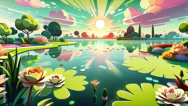 Fototapeta イラストのようなおとぎ話, ファンタジーの風景, 魅惑的な舞台装置