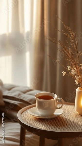 Fototapeta Cozy handheld tea cup design emphasizing warmth and comfort in home lifestyle imagery