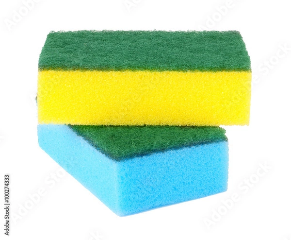 Fototapeta colorful sponges for washing dishes on a white background