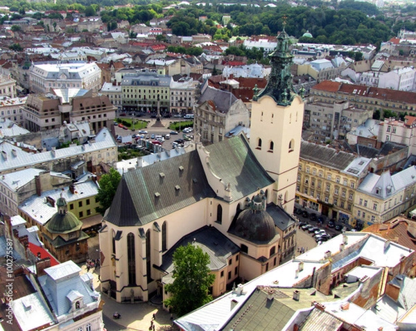 Obraz Latin cathedral in Lviv. Aerial view.