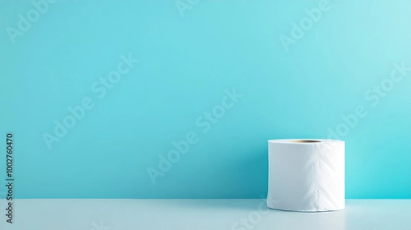 Fototapeta Toilet paper roll on minimalist color background with copy space