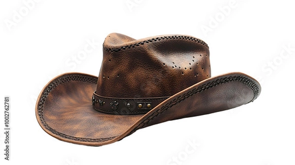 Obraz Weathered and Worn Leather Cowboy Hat with Vintage Rustic Textured Design,Evoking the Classic Western Style and Heritage