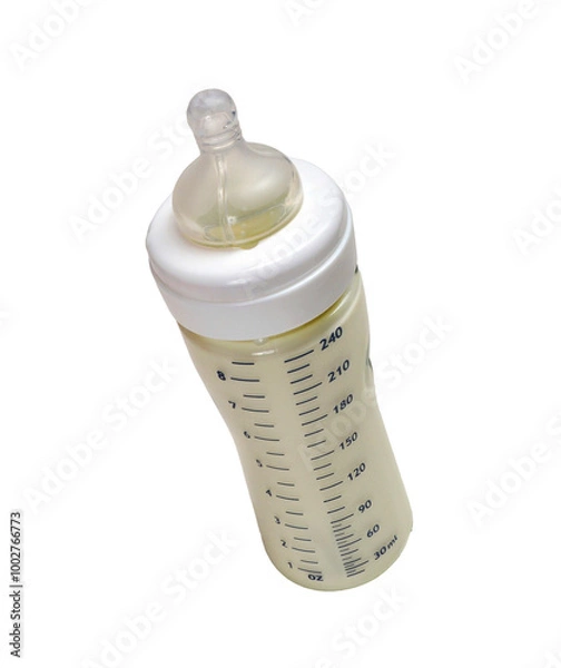 Fototapeta Baby bottle milk isolated on transparent layered background.